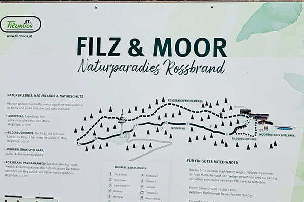 Filz & Moos Naturparadies Rossbrand Schild · Wandertage Filmoos 2025